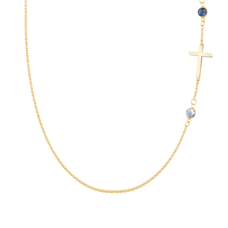 Personalized Classic Cross & 2 Birthstone Necklace in 14k Gold sold by Haverhill
