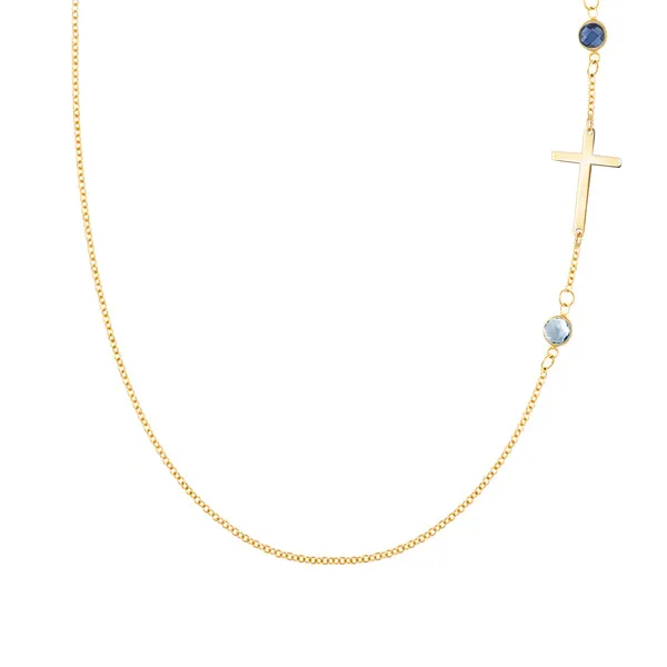 Personalized Classic Cross & 2 Birthstone Necklace in 14k Gold sold by Haverhill