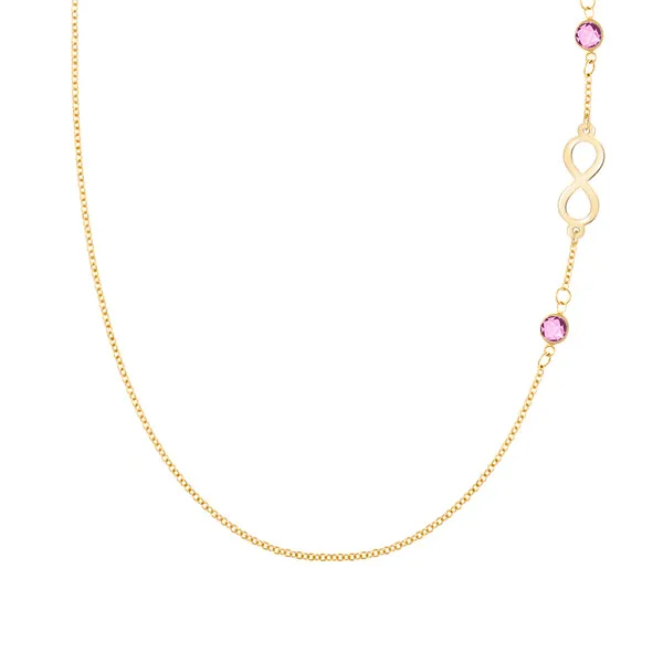 Personalized Classic Infinity & 2 Birthstone Necklace in 14k Gold sold by Haverhill