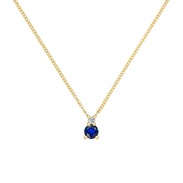 Personalized Greenwich Solitaire Birthstone & Diamond Necklace in 14k Gold sold by Haverhill