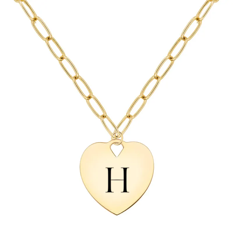 Engravable Large Flat Heart Pendant with Adelaide Chain in 14k Gold sold by Haverhill