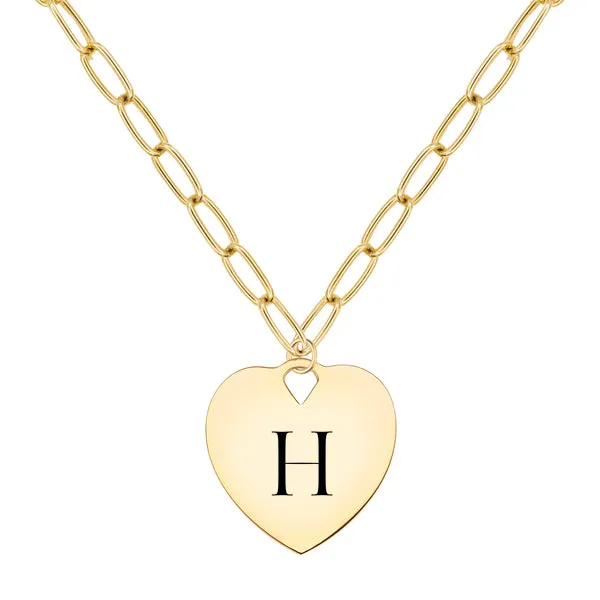 Engravable Large Flat Heart Pendant with Adelaide Chain in 14k Gold sold by Haverhill