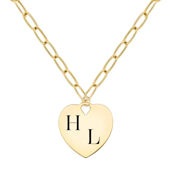Engravable Large Flat Heart Pendant with Adelaide Chain in 14k Gold sold by Haverhill