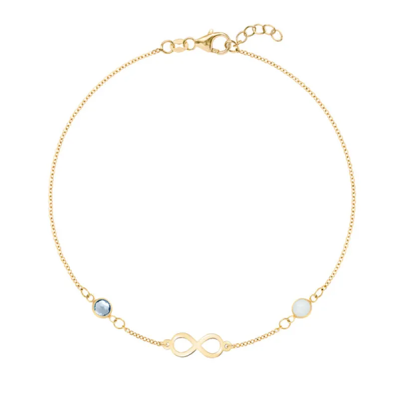Personalized Classic Infinity & 2 Birthstone Bracelet in 14k Gold sold by Haverhill