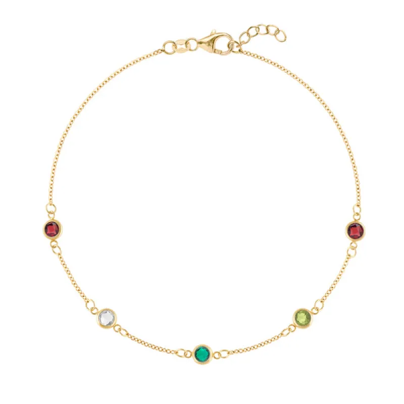 Personalized Classic 5 Birthstone Bracelet in 14k Gold sold by Haverhill