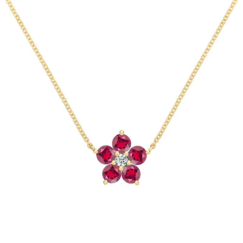 Personalized Greenwich Flower Birthstone & Diamond Necklace in 14k Gold sold by Haverhill