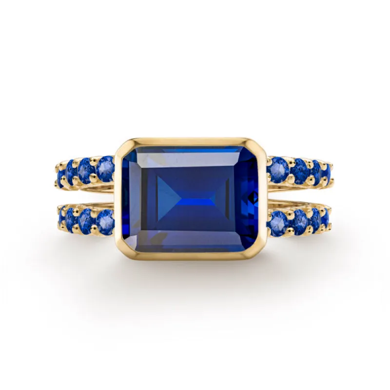 Personalized Warren Horizontal Birthstone Ring with Accent Stones in 14k Gold sold by Haverhill