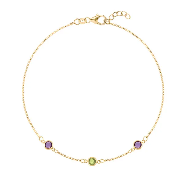 Personalized Classic 3 Birthstone Bracelet in 14k Gold sold by Haverhill
