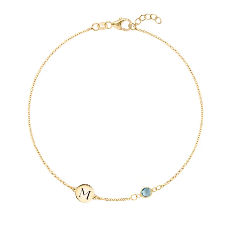 Personalized Classic 1 Letter & 1 Birthstone Bracelet in 14k Gold sold by Haverhill