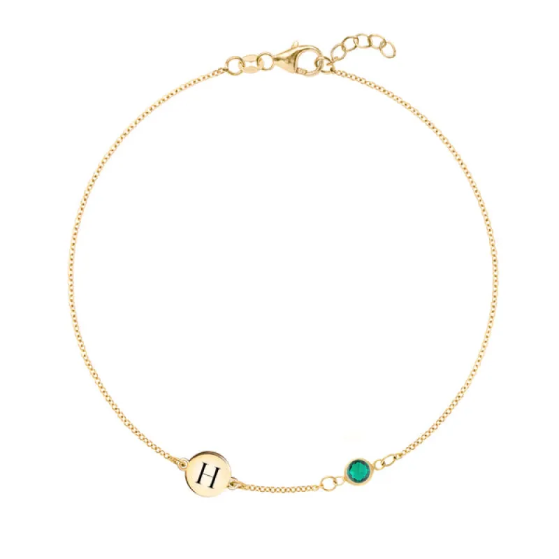 Personalized Classic 1 Letter & 1 Birthstone Bracelet in 14k Gold sold by Haverhill