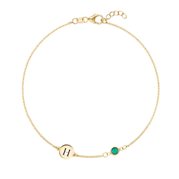 Personalized Classic 1 Letter & 1 Birthstone Bracelet in 14k Gold sold by Haverhill