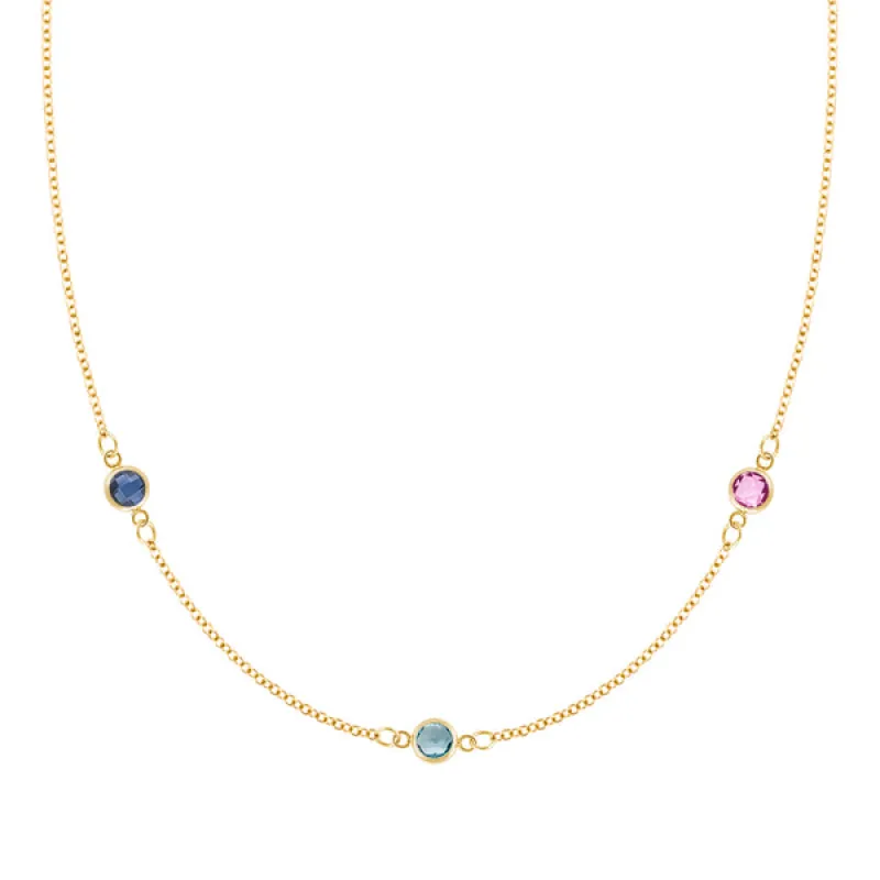 Personalized Classic 3 Birthstone Necklace in 14k Gold sold by Haverhill