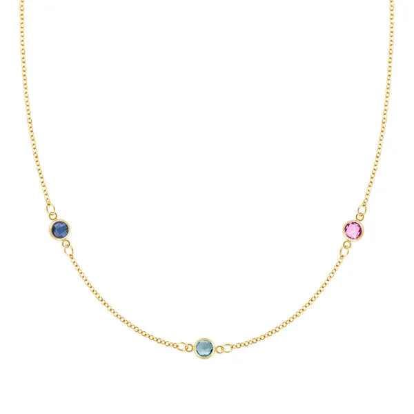 Personalized Classic 3 Birthstone Necklace in 14k Gold sold by Haverhill