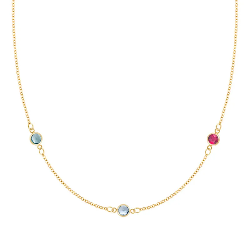Personalized Classic 3 Birthstone Necklace in 14k Gold sold by Haverhill