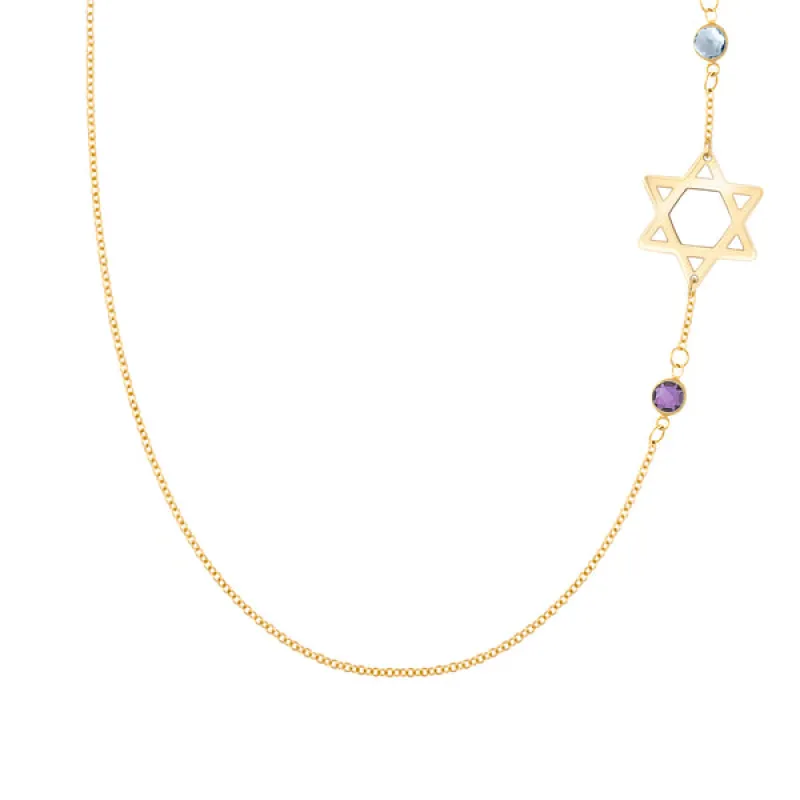 Personalized Classic Star of David & 2 Birthstone Necklace in 14k Gold sold by Haverhill