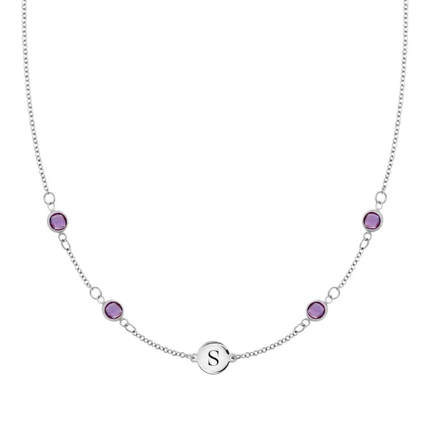 Personalized Classic 1 Letter & 4 Amethyst Necklace in 14k Gold (February) sold by Haverhill