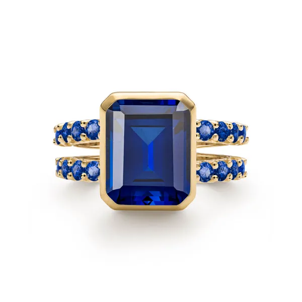 Personalized Warren Vertical Birthstone Ring with Accent Stones in 14k Gold sold by Haverhill