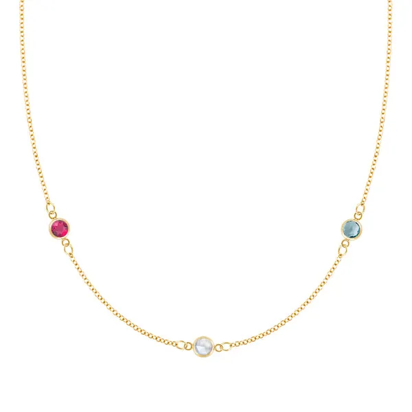 Personalized Classic 3 Birthstone Necklace in 14k Gold sold by Haverhill