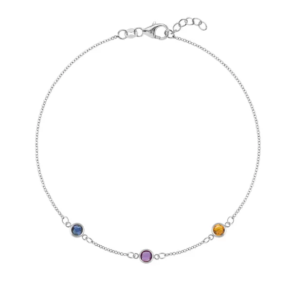 Personalized Classic 3 Birthstone Bracelet in 14k Gold sold by Haverhill