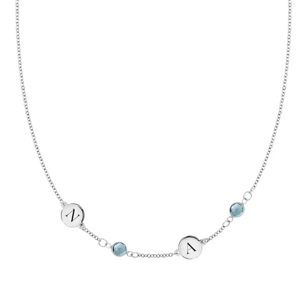 Personalized Classic 2 Letter & 2 Birthstone Necklace in 14k Gold (Single Spacing) sold by Haverhill