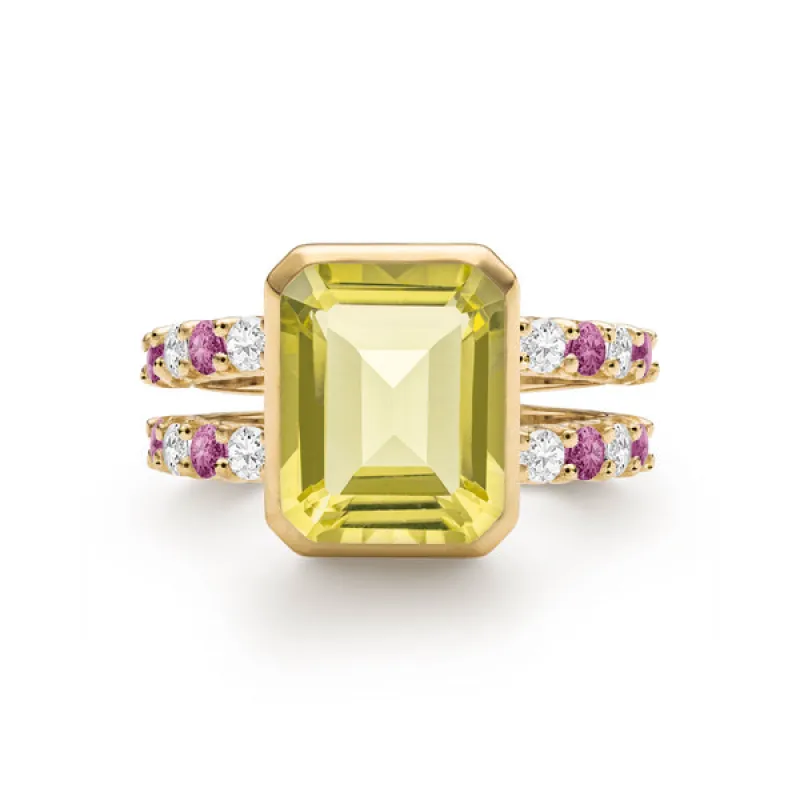 Personalized Warren Vertical Birthstone Ring with Accent Stones in 14k Gold sold by Haverhill
