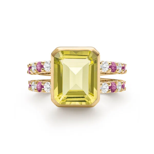 Personalized Warren Vertical Birthstone Ring with Accent Stones in 14k Gold sold by Haverhill