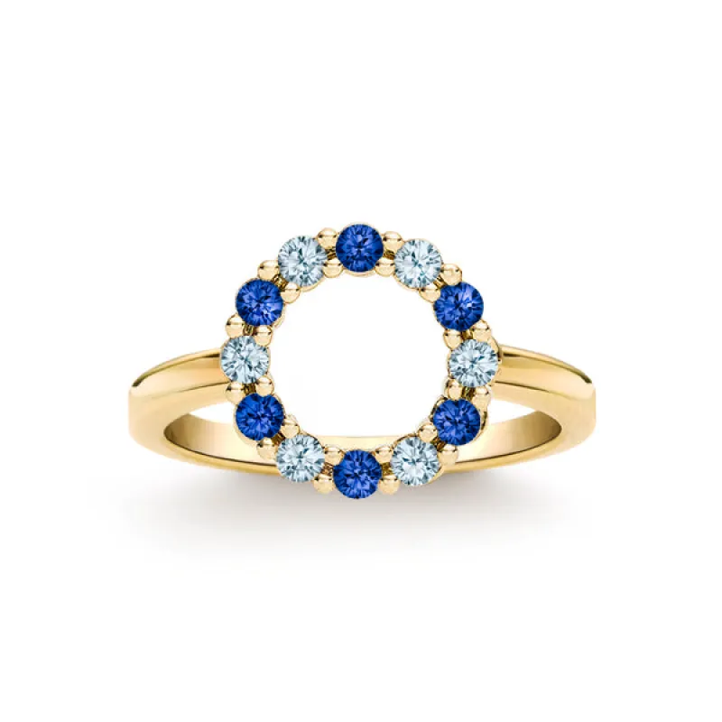 Personalized Rosecliff Small Circle Birthstone Ring in 14k Gold sold by Haverhill