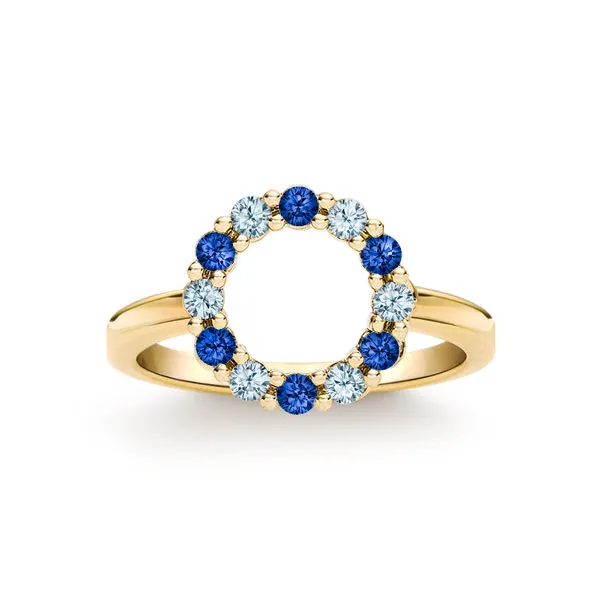 Personalized Rosecliff Small Circle Birthstone Ring in 14k Gold sold by Haverhill