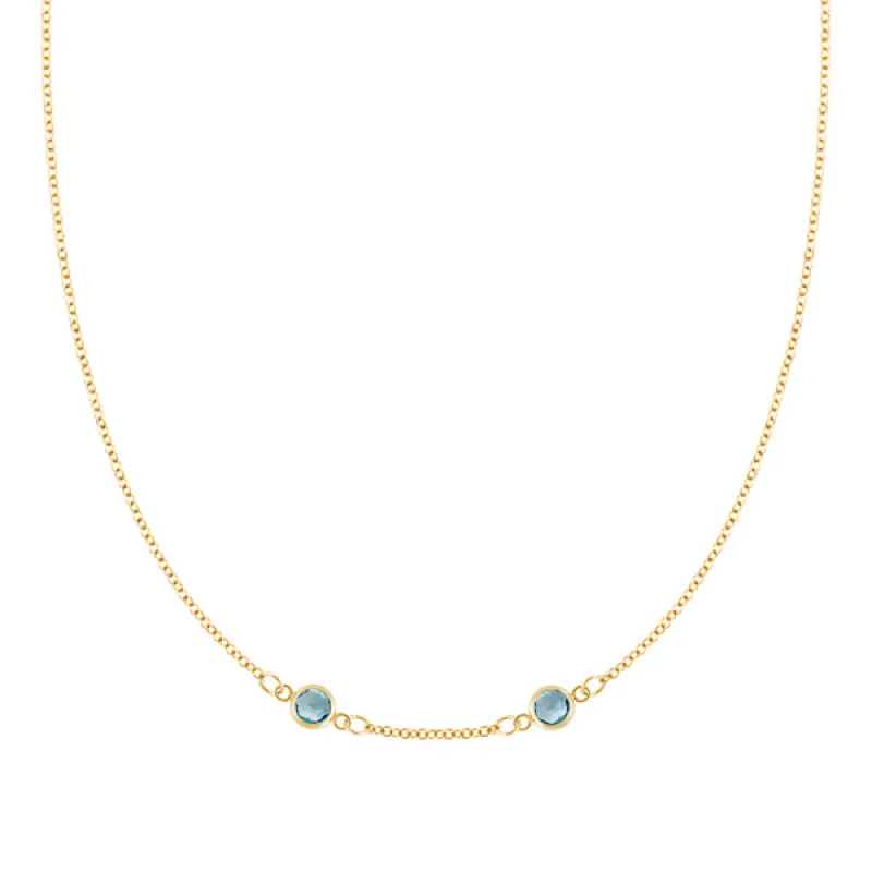 Personalized Classic 2 Birthstone Necklace in 14k Gold (Centered) sold by Haverhill