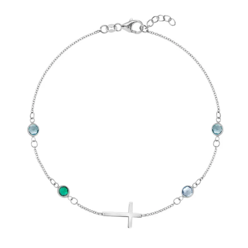 Personalized Classic Cross & 4 Birthstone Bracelet in 14k Gold sold by Haverhill