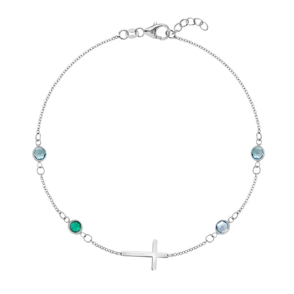 Personalized Classic Cross & 4 Birthstone Bracelet in 14k Gold sold by Haverhill