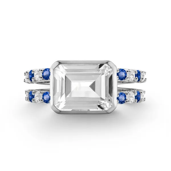 Personalized Warren Horizontal Birthstone Ring with Accent Stones in 14k Gold sold by Haverhill