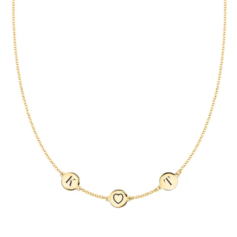 Personalized Heart Disc & 2 Letter Necklace in 14k Gold sold by Haverhill