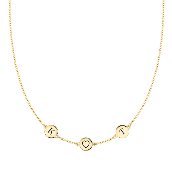 Personalized Heart Disc & 2 Letter Necklace in 14k Gold sold by Haverhill