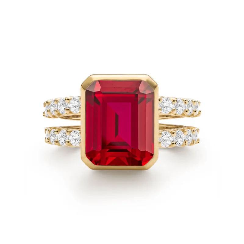 Personalized Warren Vertical Birthstone Ring with Accent Stones in 14k Gold sold by Haverhill