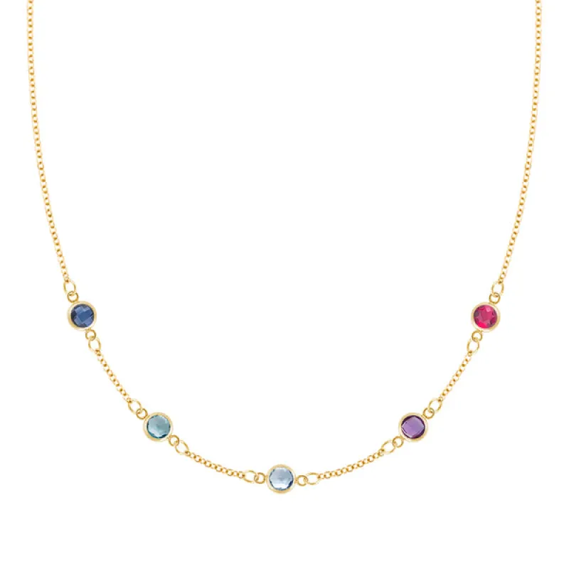 Personalized Classic 5 Birthstone Necklace in 14k Gold sold by Haverhill
