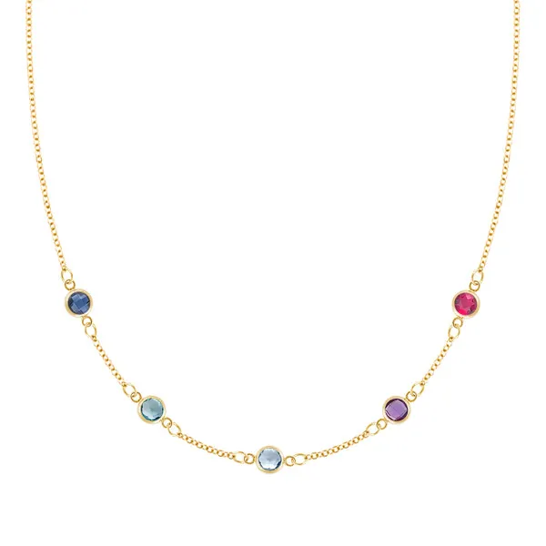 Personalized Classic 5 Birthstone Necklace in 14k Gold sold by Haverhill