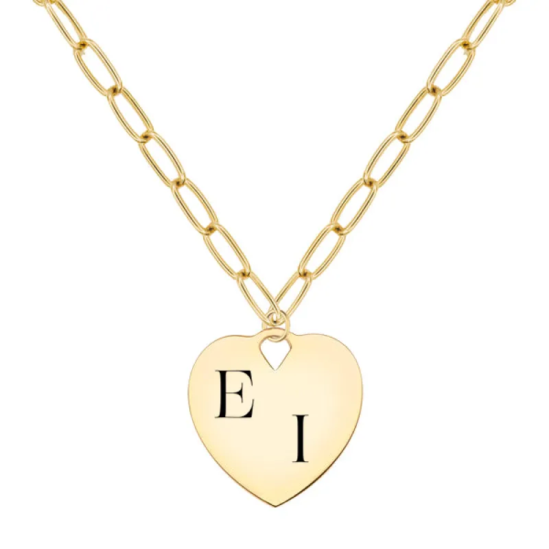 Engravable Large Flat Heart Pendant with Adelaide Chain in 14k Gold sold by Haverhill