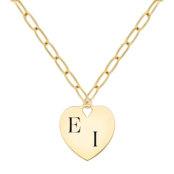 Engravable Large Flat Heart Pendant with Adelaide Chain in 14k Gold sold by Haverhill