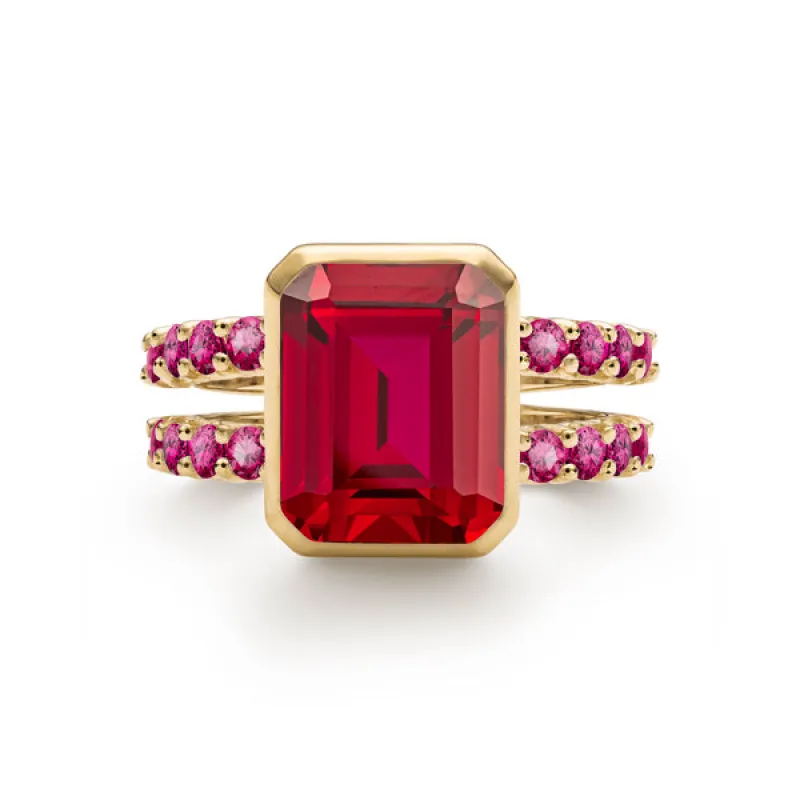 Personalized Warren Vertical Birthstone Ring with Accent Stones in 14k Gold sold by Haverhill