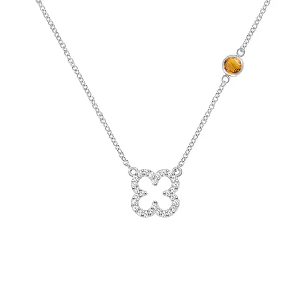 Personalized Diamond Clover & Birthstone Necklace in 14k Gold sold by Haverhill