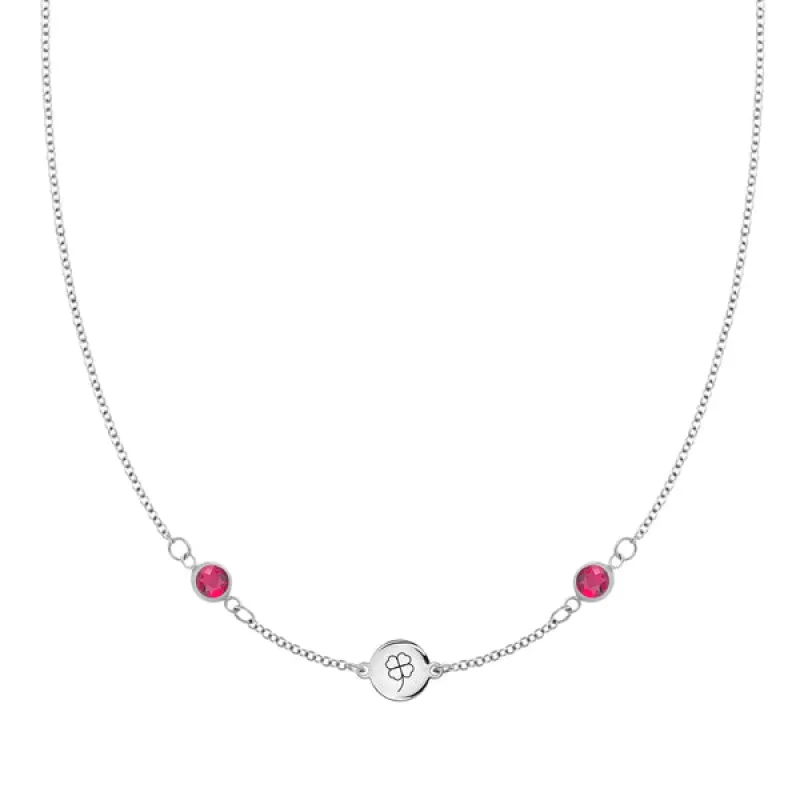 Personalized Clover Disc & Classic 2 Birthstone Necklace in 14k Gold sold by Haverhill