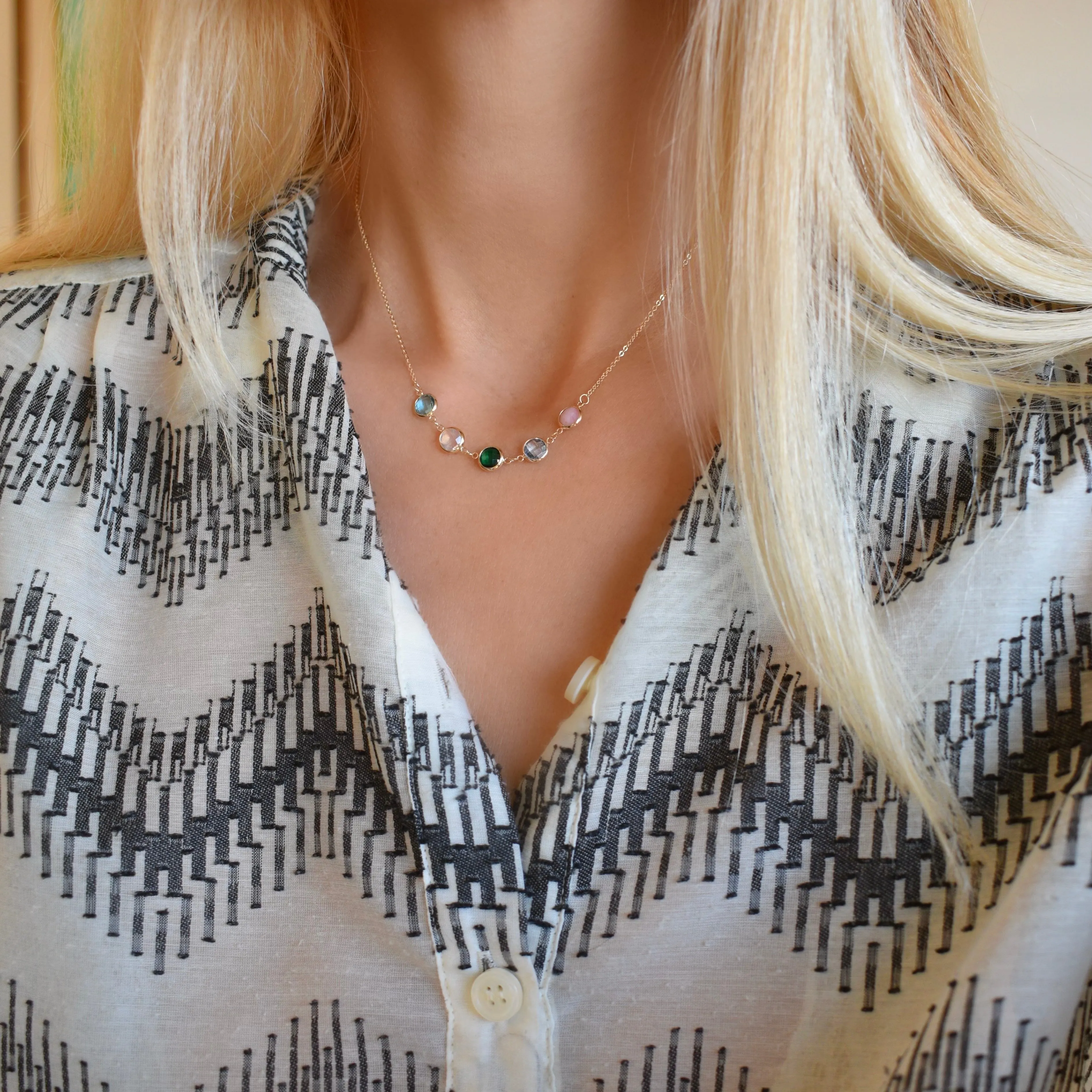 Personalized Grand 5 Connected Birthstone Necklace in 14k Gold sold by Haverhill product image thumbnail 2