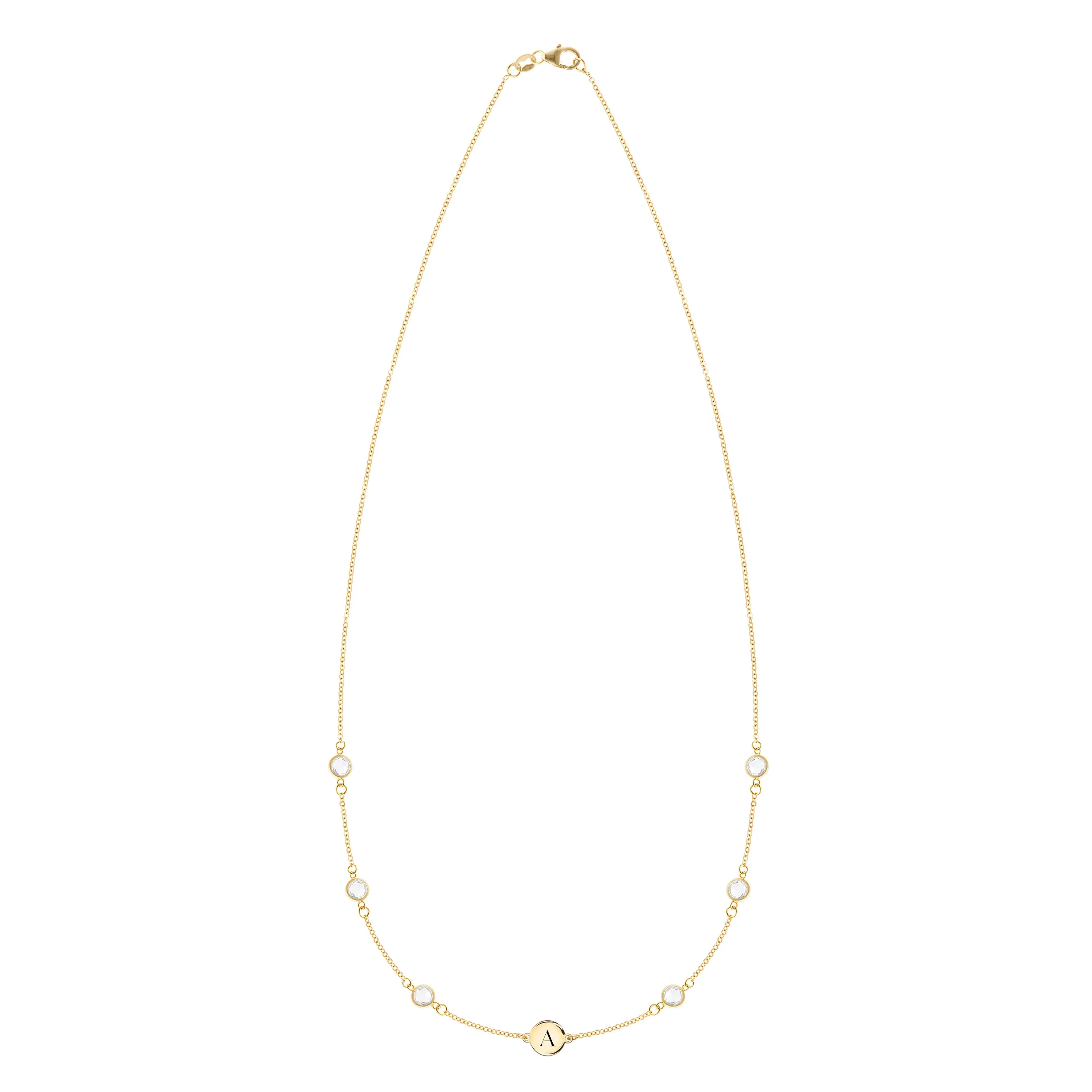 Personalized Classic 1 Letter & 6 Birthstone Necklace in 14k Gold (Double Spacing) sold by Haverhill product image thumbnail 4