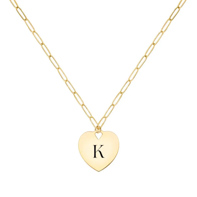 Engravable Flat Heart Pendant with Adelaide Mini Chain in 14k Gold sold by Haverhill