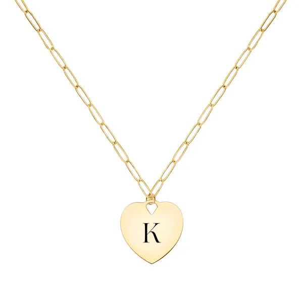 Engravable Flat Heart Pendant with Adelaide Mini Chain in 14k Gold sold by Haverhill