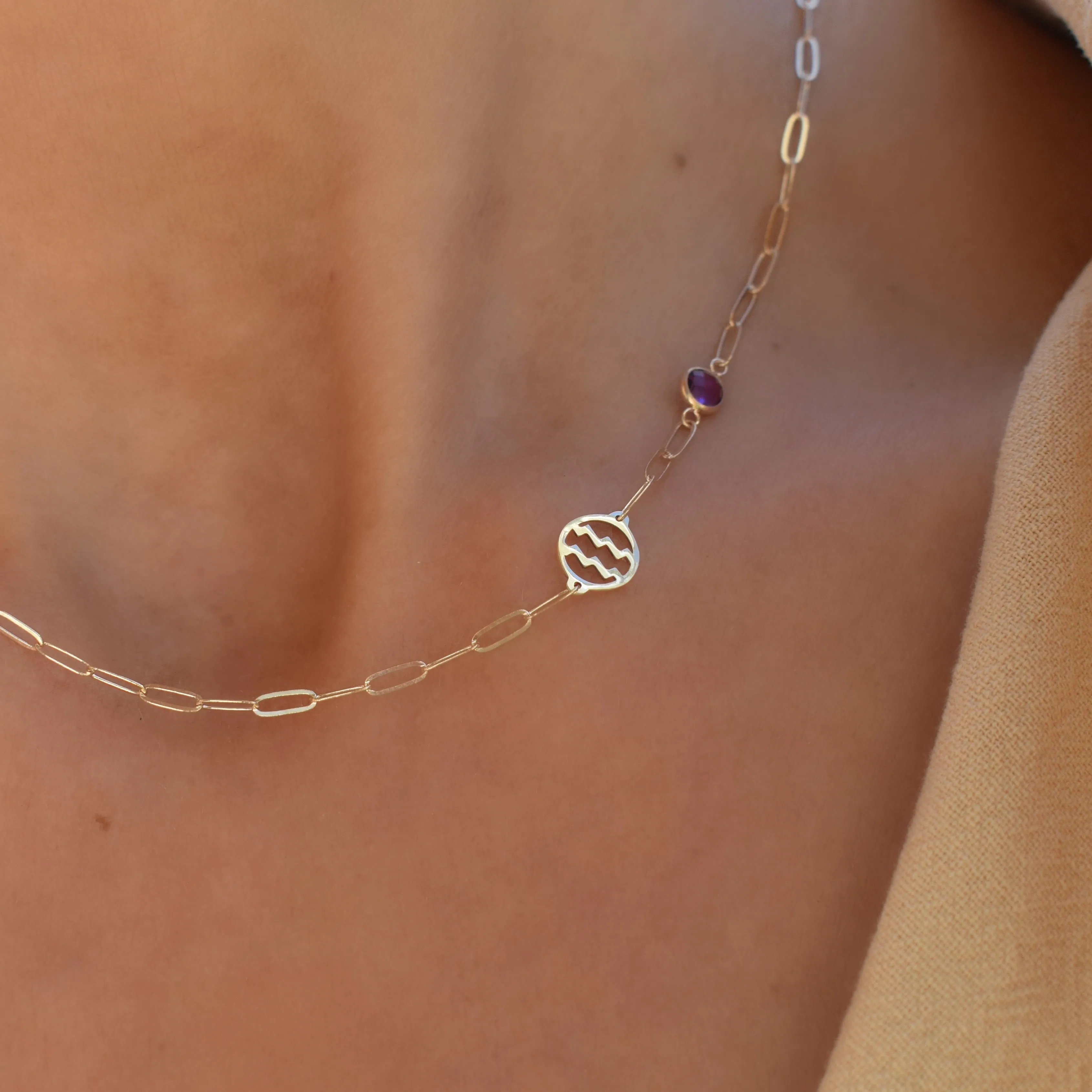 Personalized Aquarius & Birthstone Necklace on Adelaide Mini in 14k Gold sold by Haverhill product image thumbnail 3