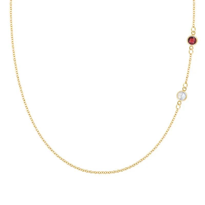 Personalized Classic 2 Birthstone Necklace in 14k Gold sold by Haverhill