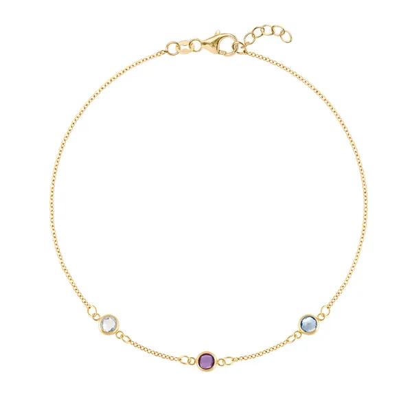 Personalized Classic 3 Birthstone Bracelet in 14k Gold sold by Haverhill