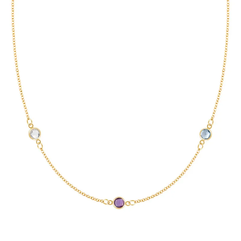 Personalized Classic 3 Birthstone Necklace in 14k Gold sold by Haverhill